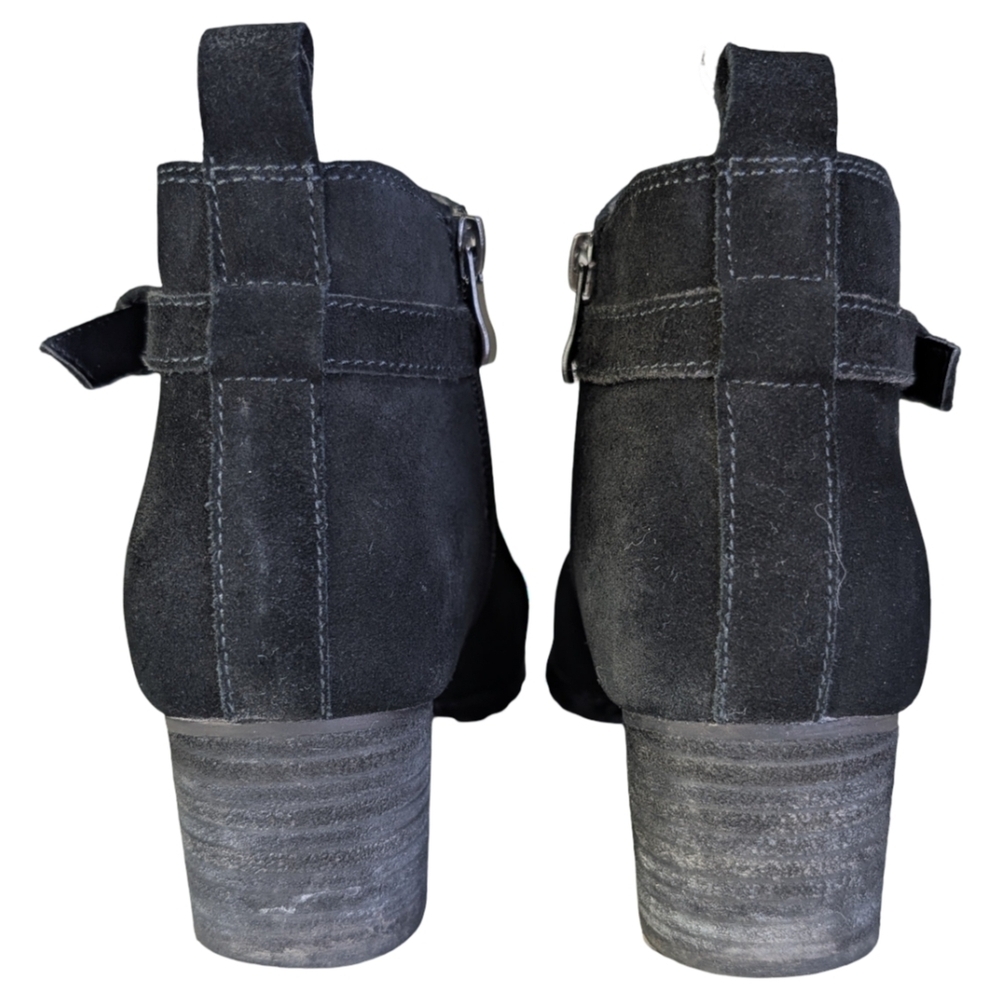 Black Suede Buckle Strap Ankle Boots | Side Zip | Women's Size 8 - Picture 2 of 7